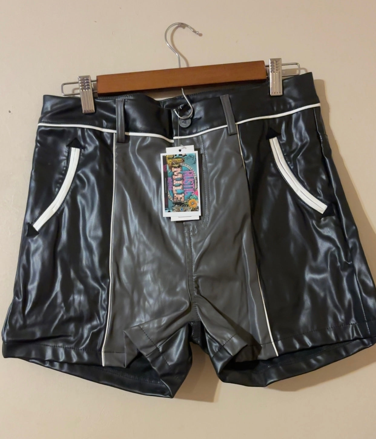 Western Black Leather Shorts