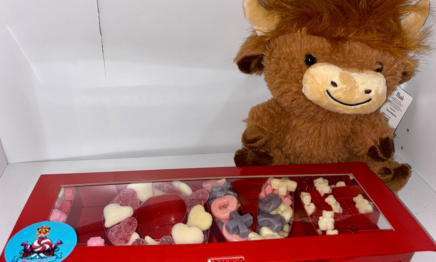 Valentines Love Gummy Box With Highlander Cow Gift Set