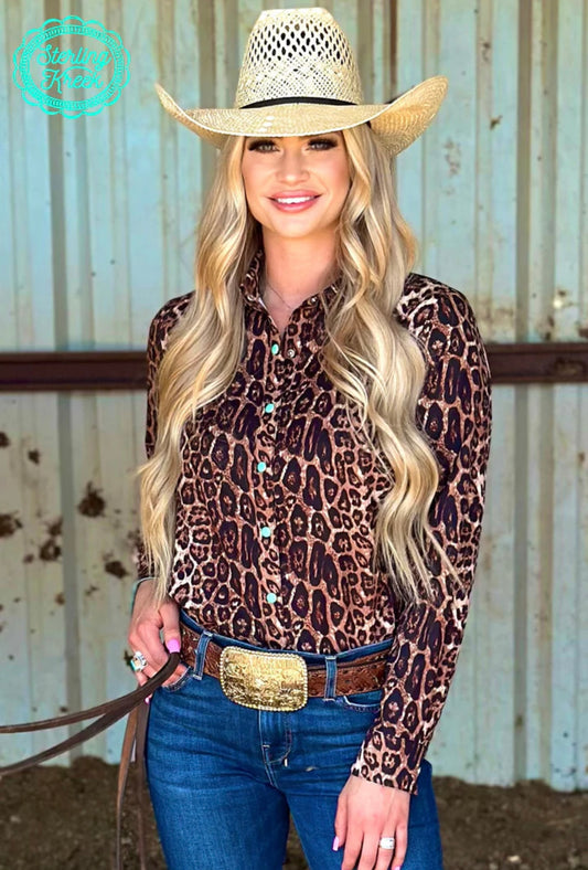 Leopard Button Down Top Long Sleeve