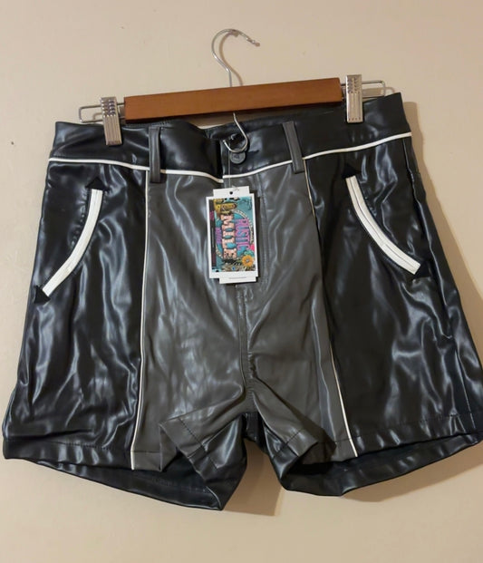 Western Black Leather Shorts