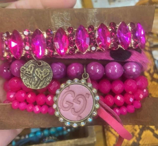 Sandra Ling Upcycled Bracelet Stack Hot Pink