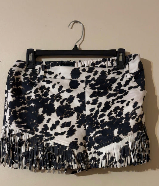 Western Fringe Cow Print Shorts