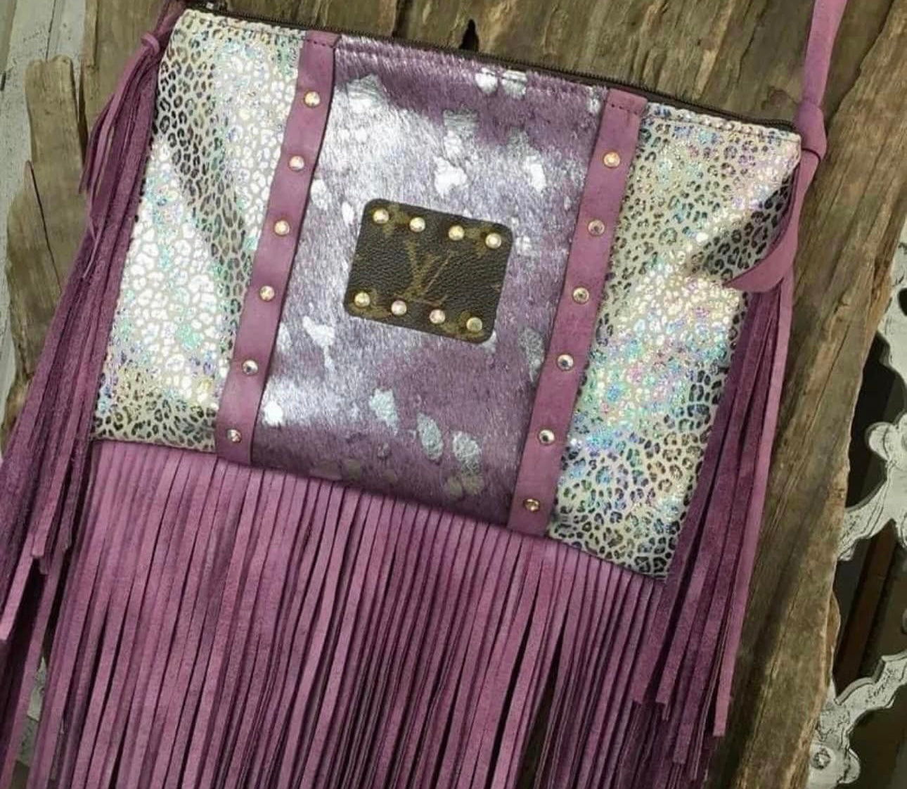 Upcycled Keep It Gypsy Purple Leopard Crossbody Handbag