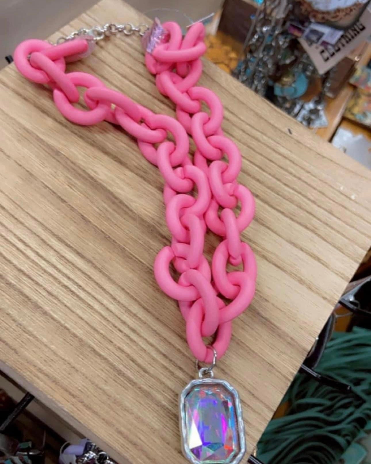 Pink Chain Link Necklace With Bling