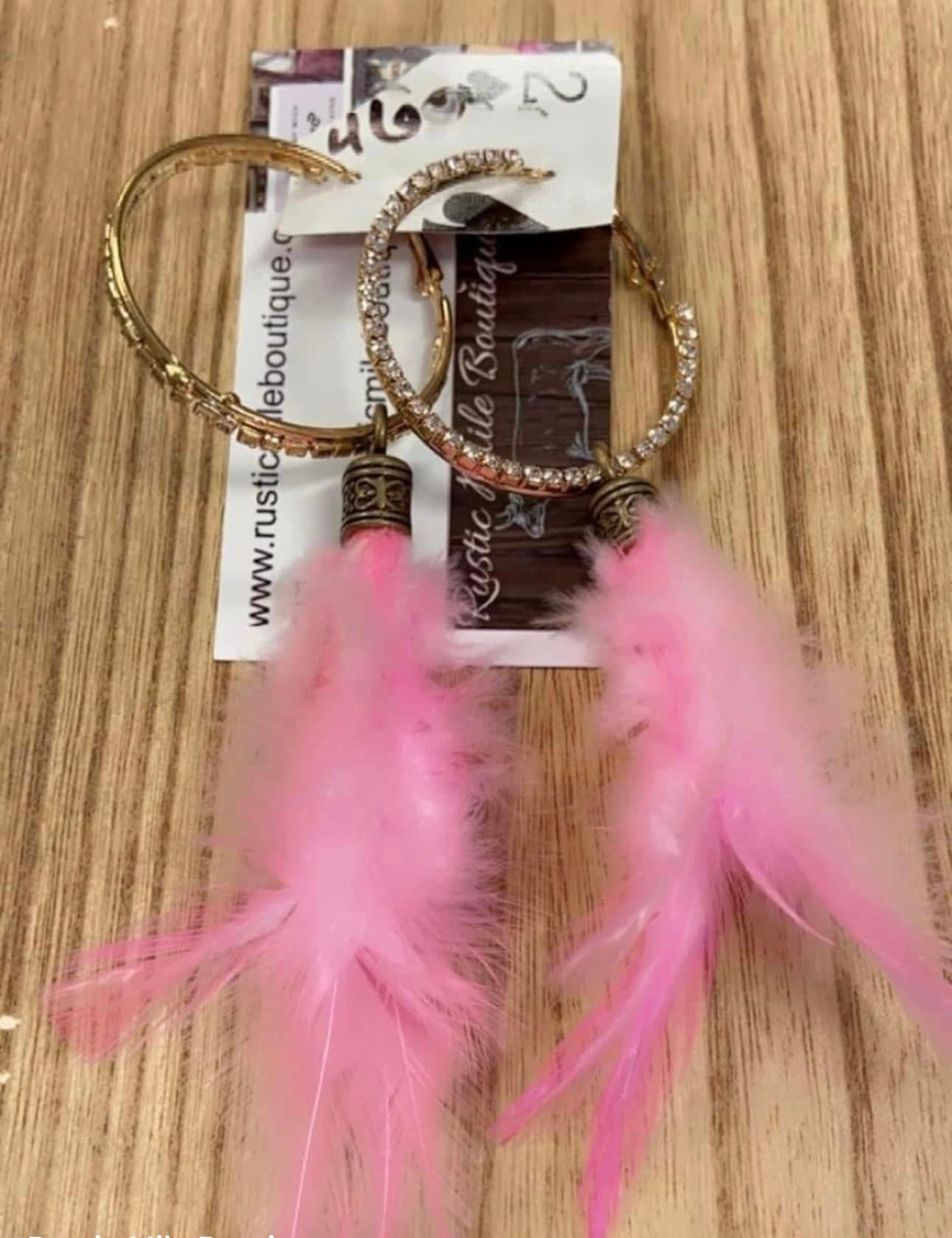 Sandra Ling Pink Feather Earrings With Bling