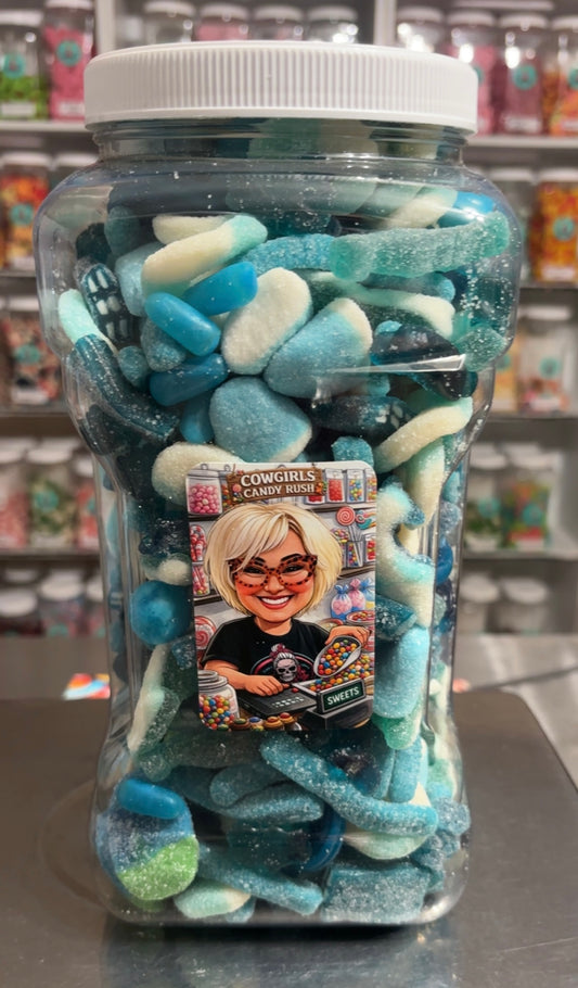 Cowgirls Candy Rush Blue Raspberry Sweet & Sour Jar 6lbs