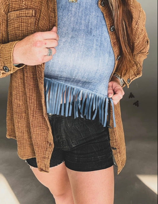 Denim Fringe Crop Top