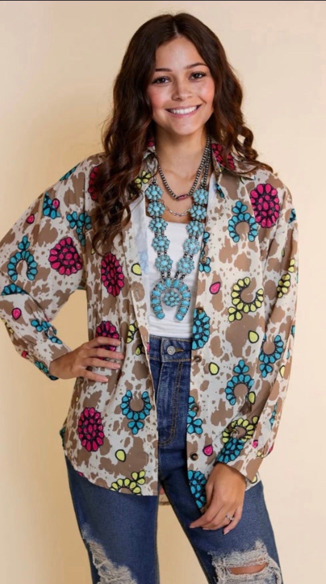 Western Concho Long Sleeve Blouse